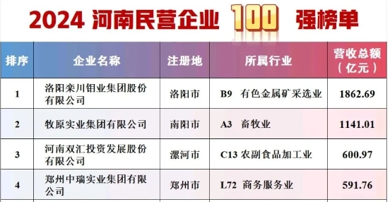 2024河南民營企業(yè)百強榜單發(fā)布